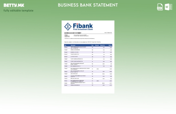 модерен стил на Fibank банка деловен извод од банка Шаблон Word и PDF формат